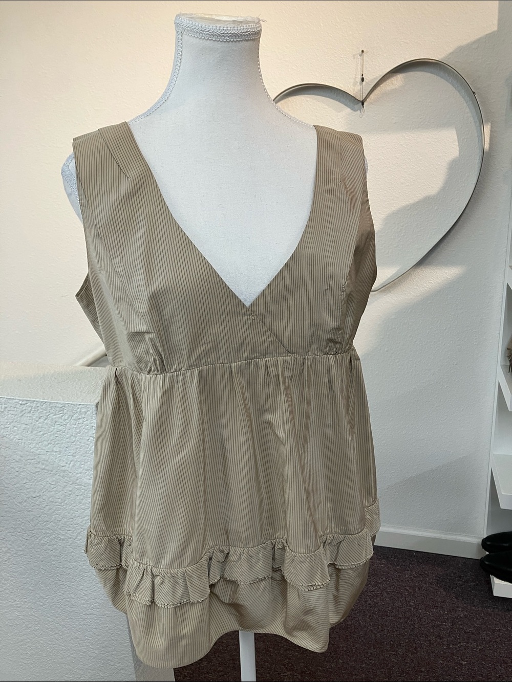 Marni Silk Cotton Sleeveless Babydoll Top Vertical Pinstripes Ruffles Size 8
